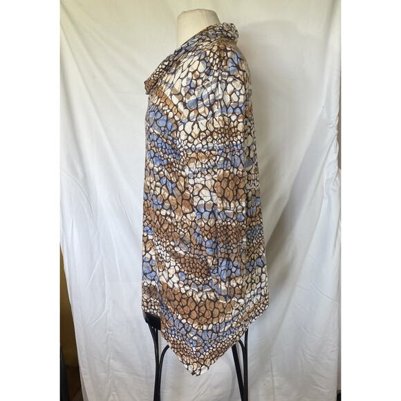 Abstract Animal Print Cowl Neck Tunic Top Sharkbite Hem 3/4 Sleeve Slinky Boho L - Picture 2 of 12
